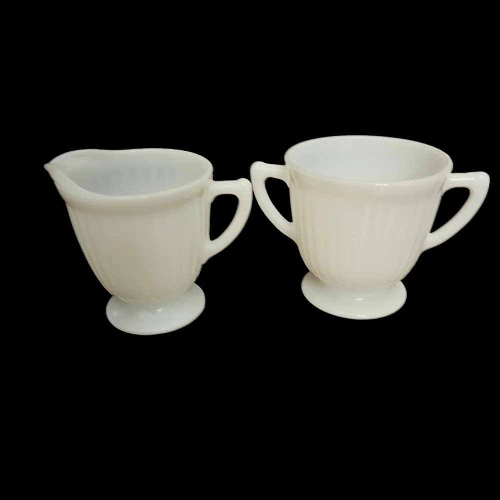 Vintage White Opaque Translucent milk glass cream and sugar. - Picture 1 of 11